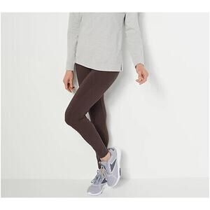 DENIM & CO. ACTIVE NEW $47 Duo Stretch Legging w/ Side Pocket Brown PXXS